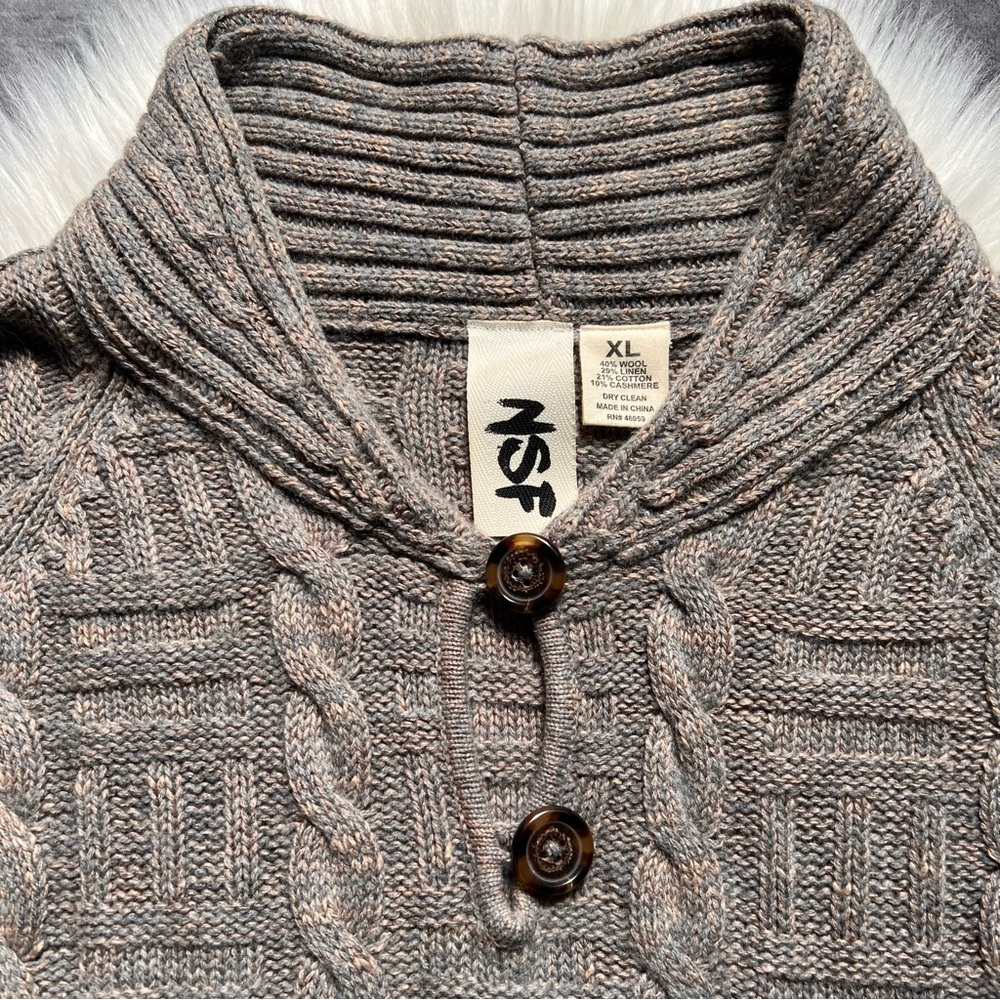 NSF High Neck Sweater XL Button Cable Knit Wool Linen Cotton Cashmere Pullover - Picture 3 of 11